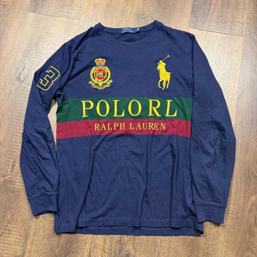 Polo Ralph Lauren Big Pony Crest Spell out #3 Long Sleeve Shirt Men's XL